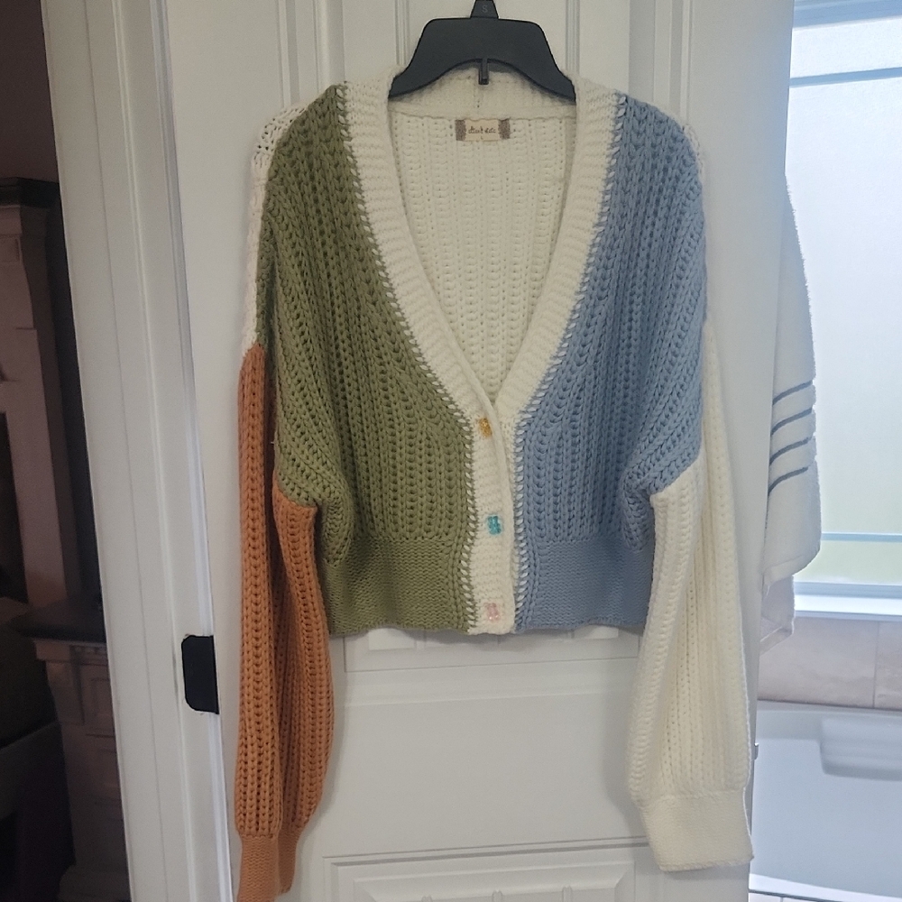 Altar'd State Teddy Bear Multicolor Knit Cardigan